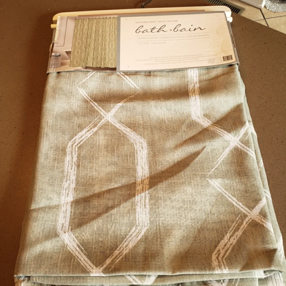 Sage Green With White Shower Curtain